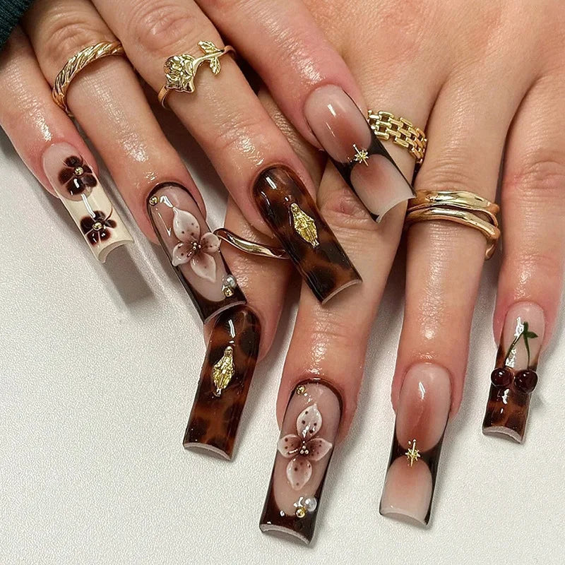 Faux Ongles Longs Bruns N64.Glitter Ballet Wearable, Design Français, Presse Complète sur Nail Ins, Nail Tips Art, 24Pcs