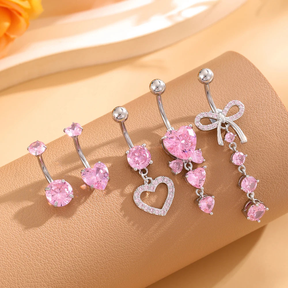 3-5 pièces ensembles de styles mixtes coeur fleur balancent nombril anneaux en acier inoxydable papillon incurvé Zircon ventre Piercing nombril anneau