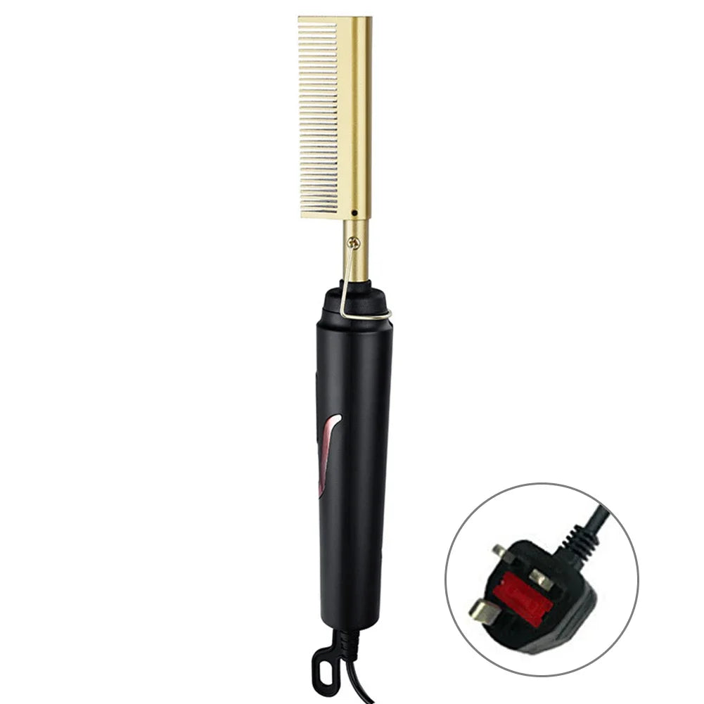Brosse lissante électrique compacte et rechargeable, idéale pour lisser et discipliner les cheveux rapidement à la maison ou en déplacement.
