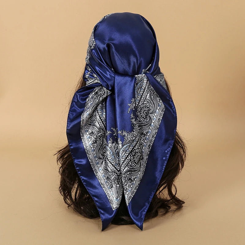 Foulard carré en soie pour femmes, nouveau Design de luxe, Style populaire, quatre saisons, protection solaire, foulard de plage, Hijab, 90x90CM