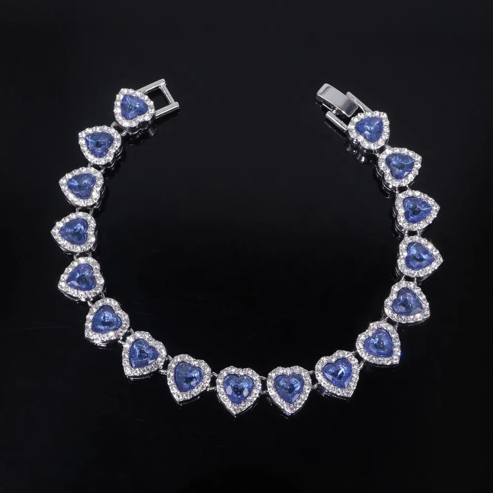 Yupsk 45CM/20CM coeur brillant strass Hip Hop Rock Tennis chaîne Bracelet collier pour femmes hommes à la mode ensemble de bijoux cadeau