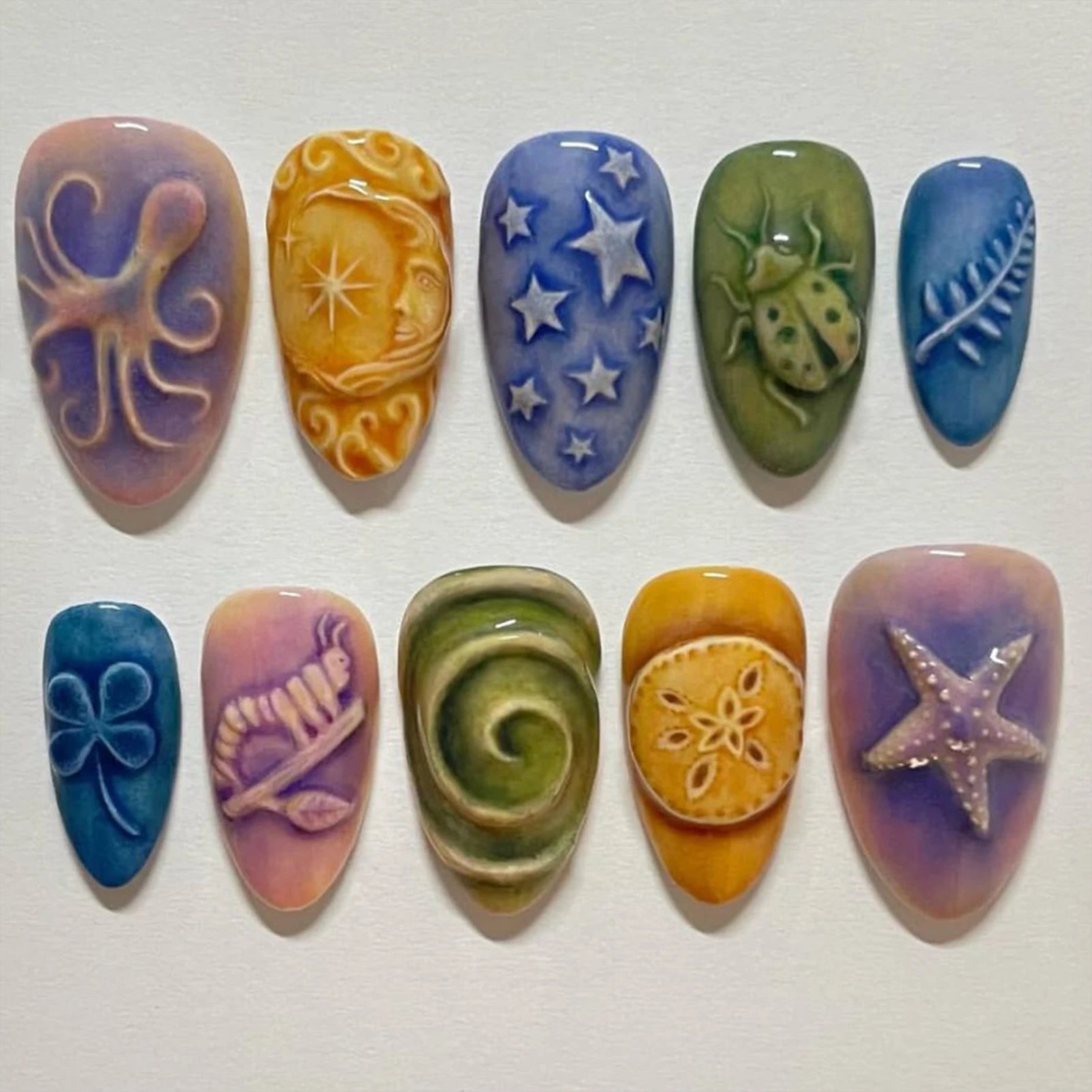 24 pièces de faux ongles à fleurs, style tendance, avec effet dégradé jaune et rose. Ongles portables à couverture complète, forme amande , à poser directement (Press-On Nails).