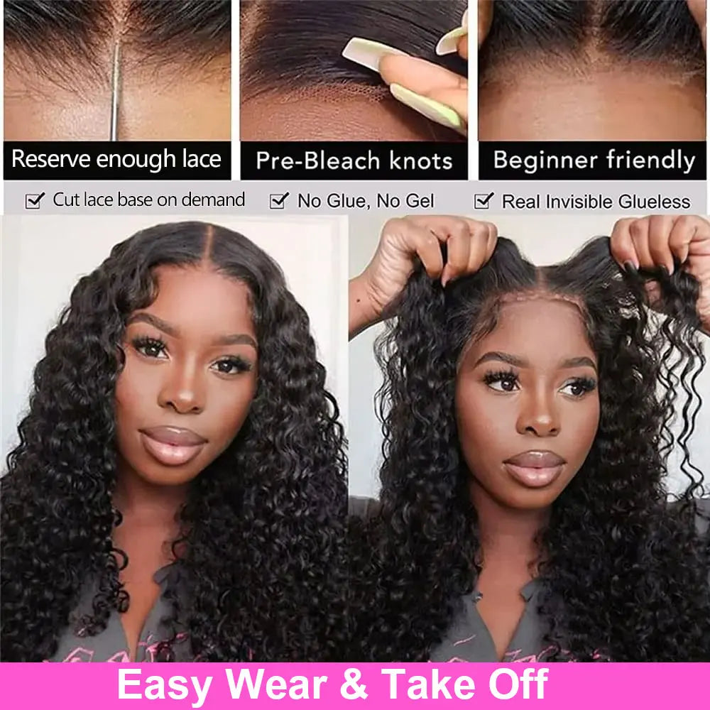 Perruque Deep Wave Premium Glueless 180 % de Densité – 100 % Cheveux Humains Remy, Lace Closure 6x4 ou 5x5, Prête à Porter, Volume Naturel et Finition Invisible