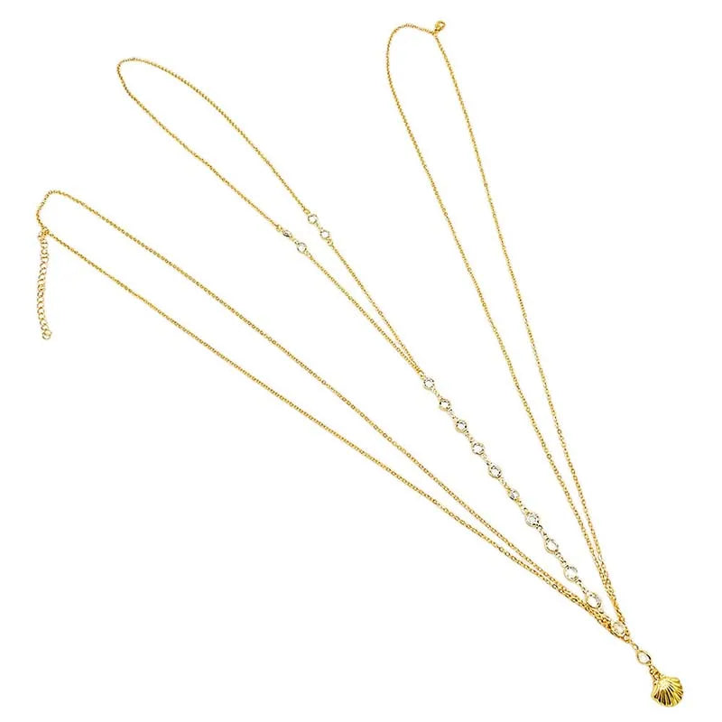 Chaîne de poitrine sexy en métal avec zircons pour femmes, simple, couleur dorée, double couche avec pendentif coquillage, chaîne de taille, accessoires de bijoux pour fête.