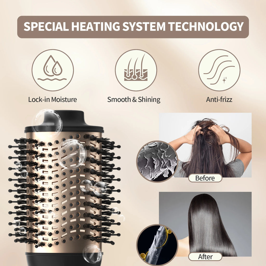 Brosse soufflante 4-en-1 à air chaud avec technologie à ions négatifs – Lisseur, boucleur et brosse coiffante tout-en-un