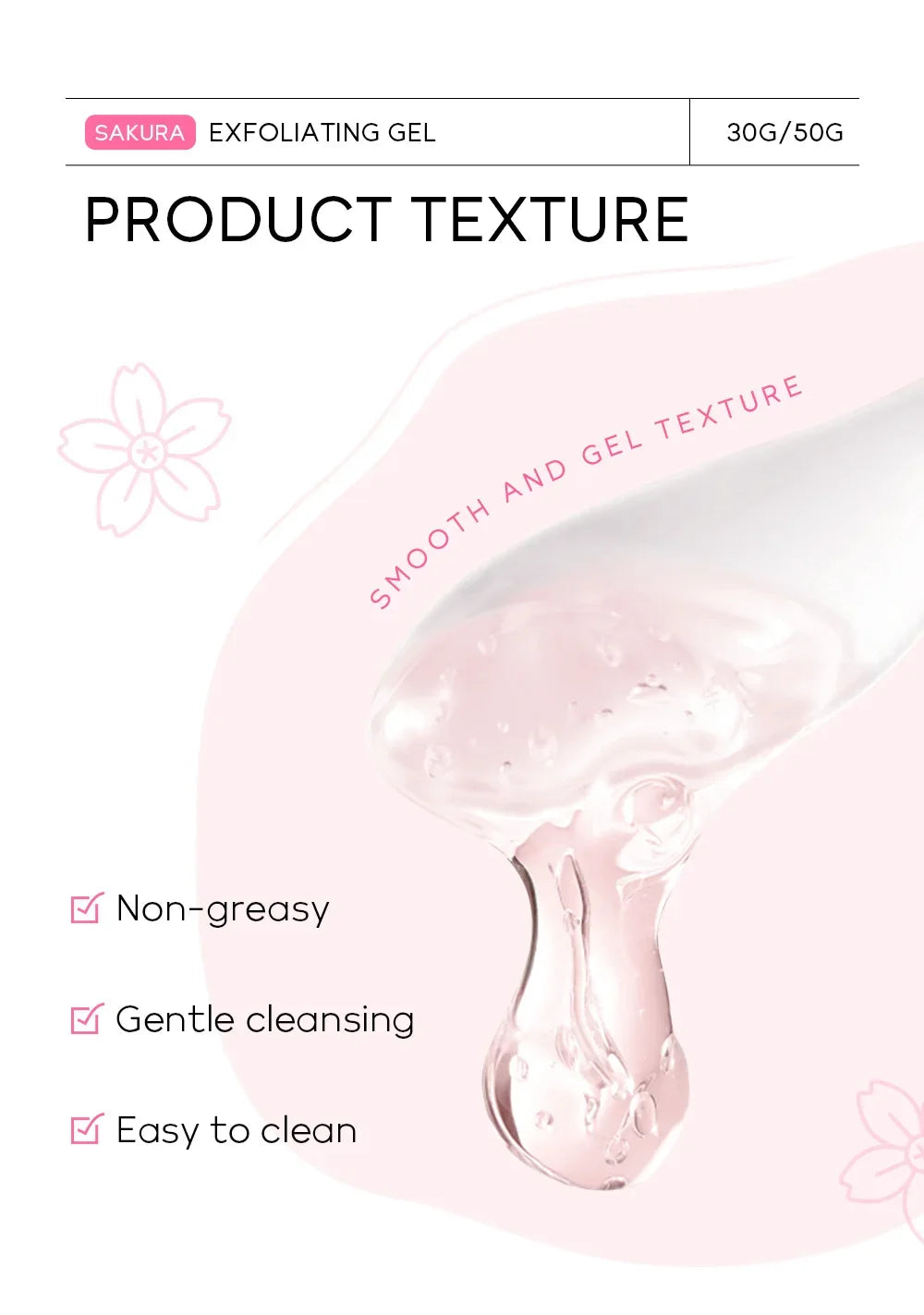 Gel exfoliant Sakura, gommage facial, hydratant, nourrissant, réparateur, crème pour le visage, soin de la peau, 30g/50g