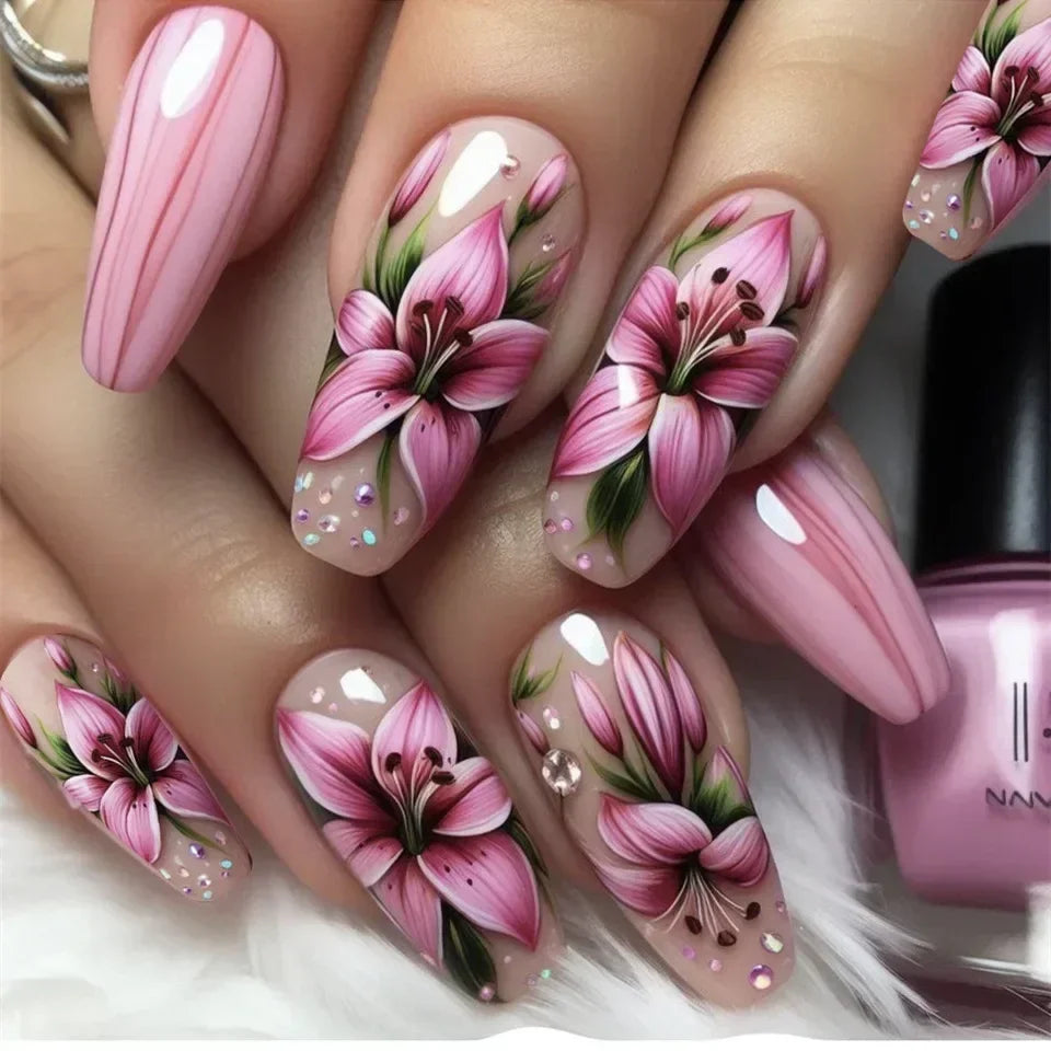Faux Ongles Longs Bruns N64.Glitter Ballet Wearable, Design Français, Presse Complète sur Nail Ins, Nail Tips Art, 24Pcs