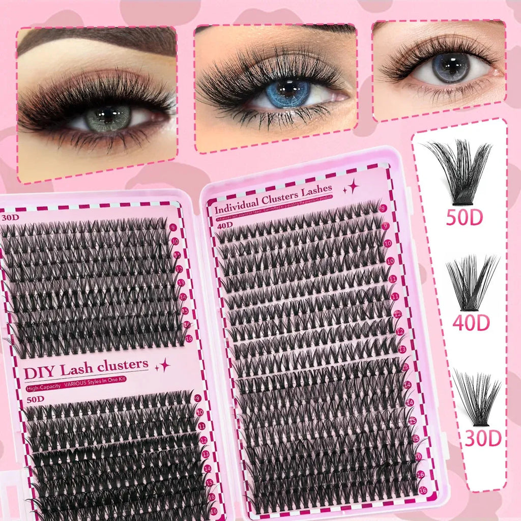 Kit d’extensions de cils DIY 700 pièces – Bouquets de cils 30D, 40D, 50D et 80D avec longueurs mixtes de 9 à 16 mm. Courbure D pour un regard plus ouvert et élégant.