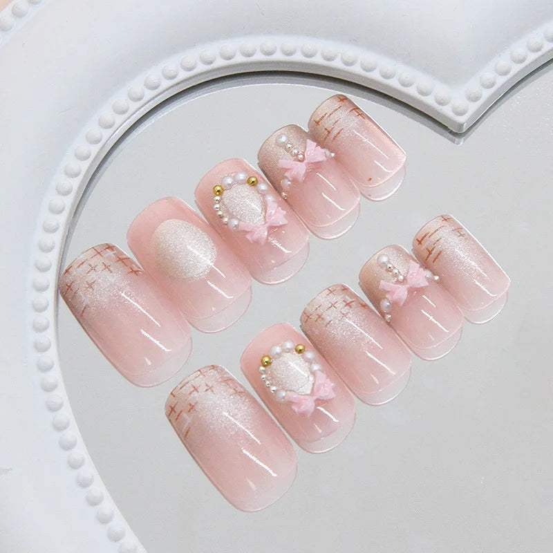 Faux ongles 3D pour femmes et filles, dégradé de fleurs en relief marron bleu avec strass, pointes d'amande d'automne et d'hiver à pression sur les faux ongles