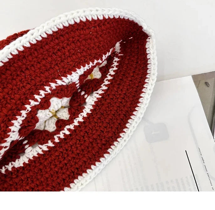 Chapeau seau coréen fait à la main au Crochet pour femmes, tissage tricoté, mode fleurs Y2k, bonnet de bassin, nouvelle collection automne hiver
