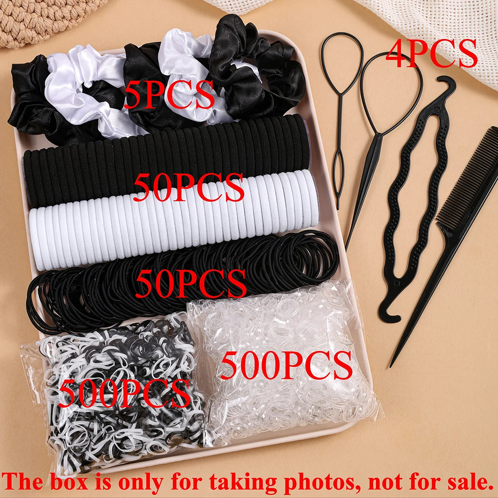 1109 pièces femmes cheveux foncés accessoires ensemble élastique sans couture queue de cheval chouchous petites bandes de caoutchouc mode cheveux cravates bandeaux