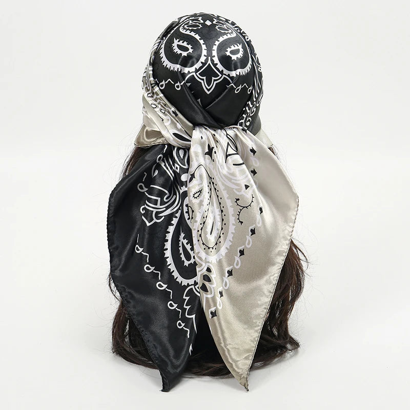 Foulard carré en soie pour femmes, nouveau Design de luxe, Style populaire, quatre saisons, protection solaire, foulard de plage, Hijab, 90x90CM