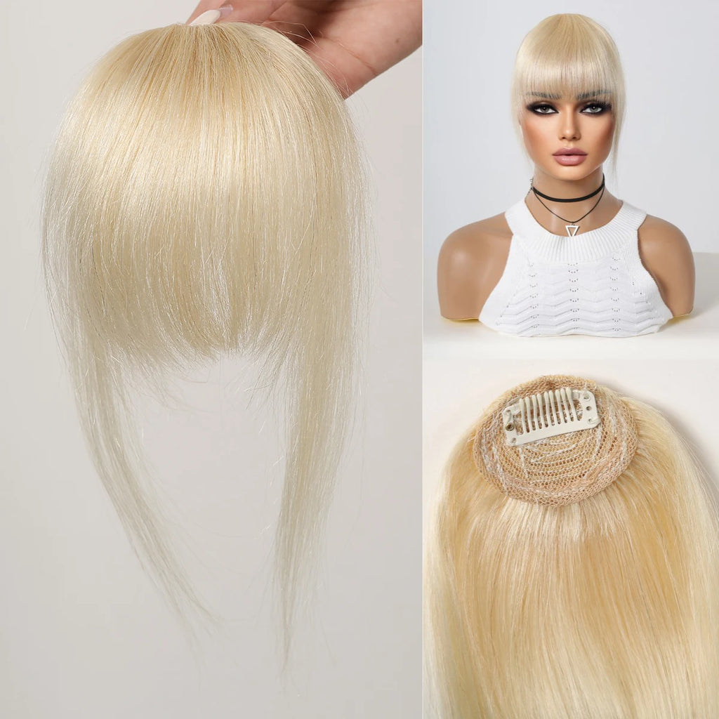 100% cheveux humains frange Clips dans Air frange frange postiche pour femmes platine blond Remy cheveux humains frange Extension de cheveux 4.5 pouces