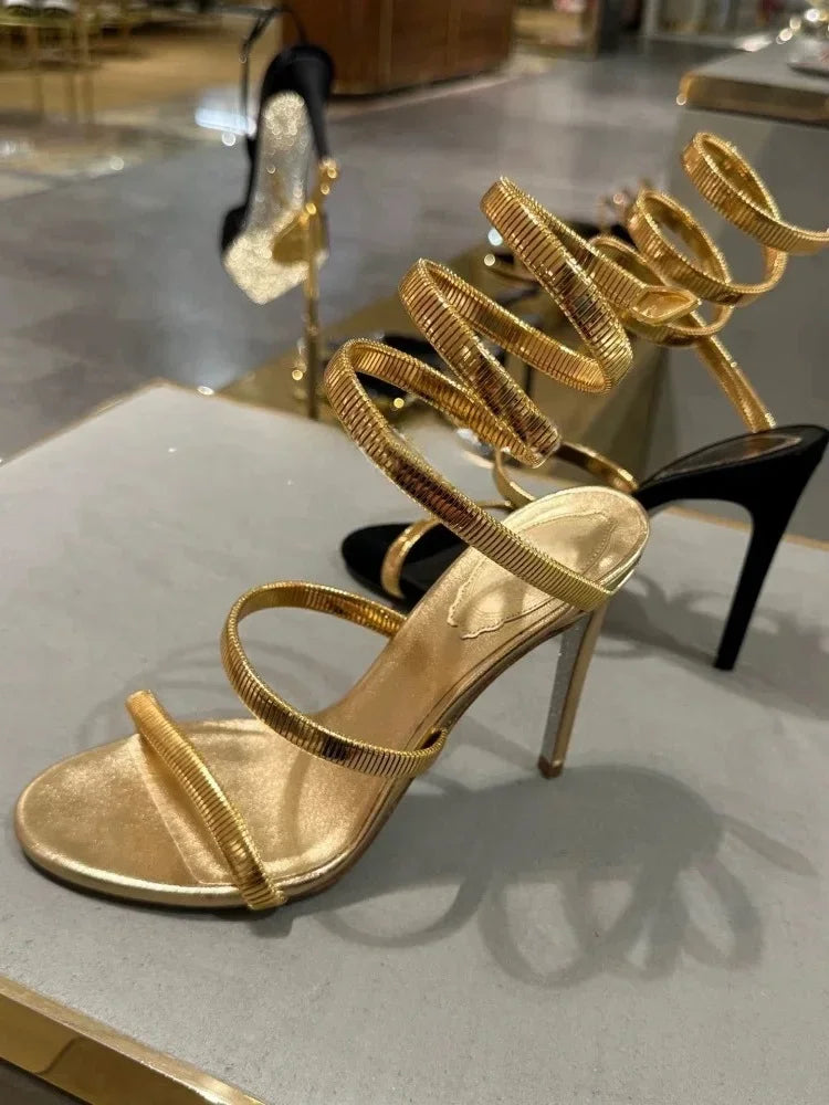 Eilyken-Sandales à bande étroite pour femmes, style de rue, sangle de rinçage, Parker ouvert, talons hauts fins, strip-teaseuse, chaussures de banquet sexy, été
