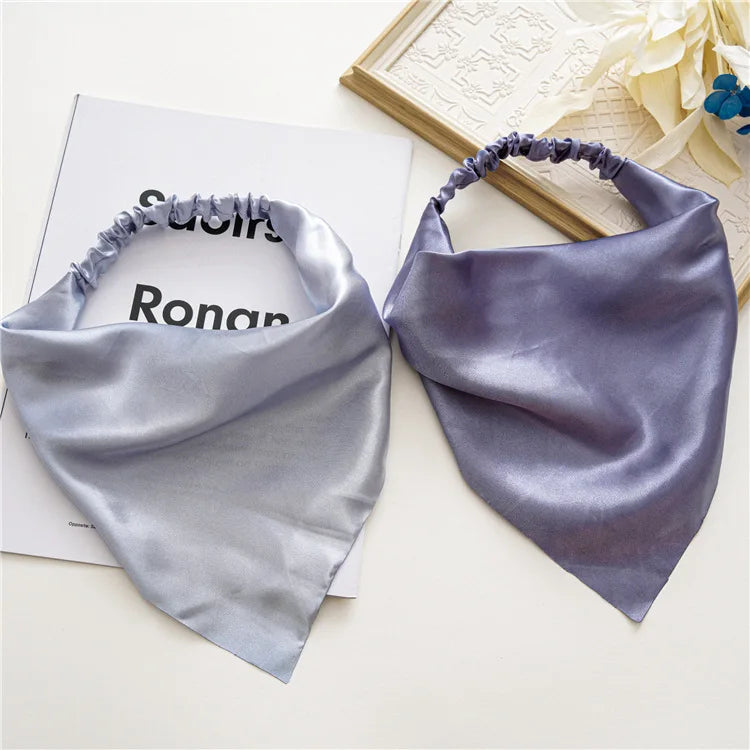 Été femmes couleur unie foulard de cheveux Vintage Triangle Bandanas Satin élastique bandeaux enfants fille bandeaux cheveux accessoires