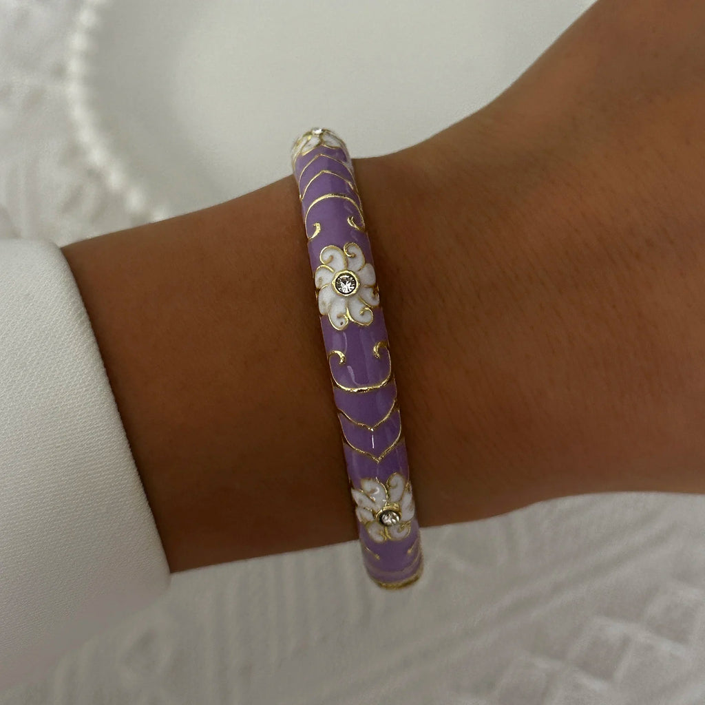 Bracelet élégant en émail goutte d'eau à texture florale pour femme, plaqué or rétro, avec zircon floral et motif œil porte-bonheur, bijou de fête
