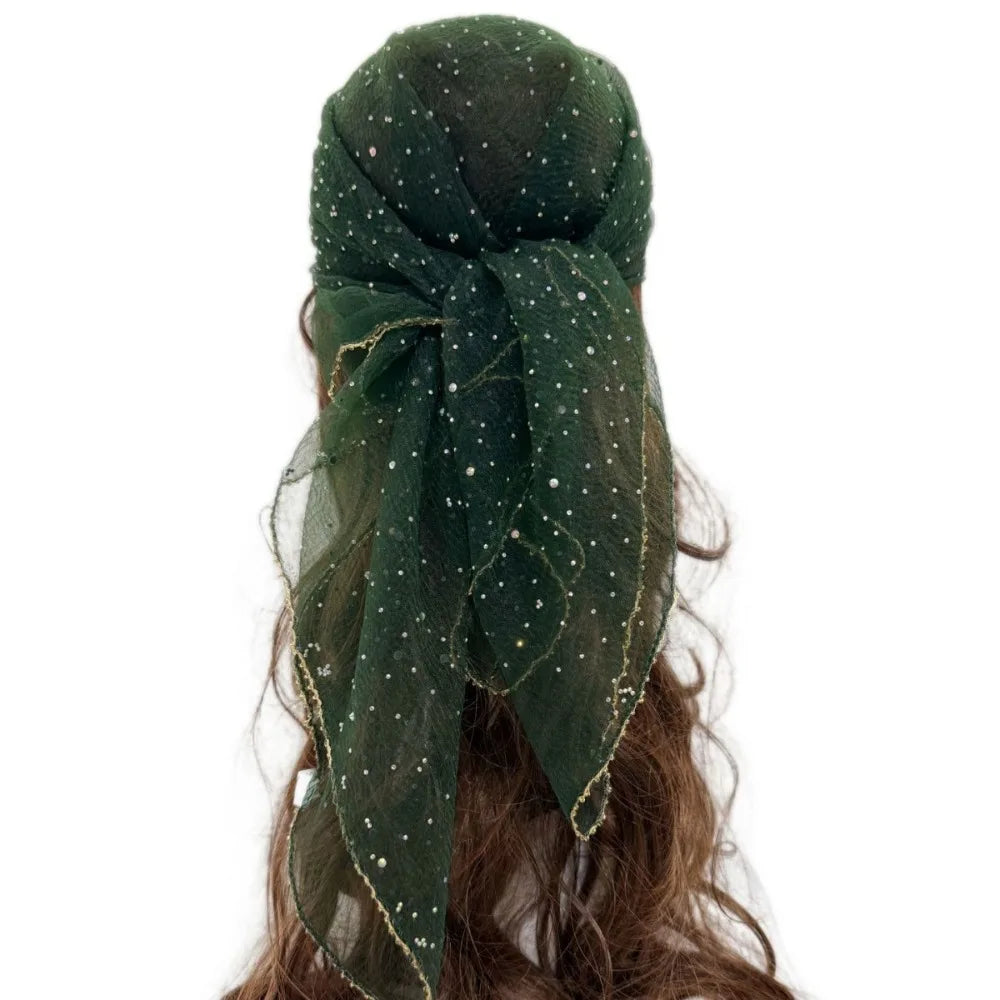 Bandana à paillettes colorées à la mode, écharpe de tête Ultra-fine et respirante, Protection solaire d'été, 80cm x 80cm