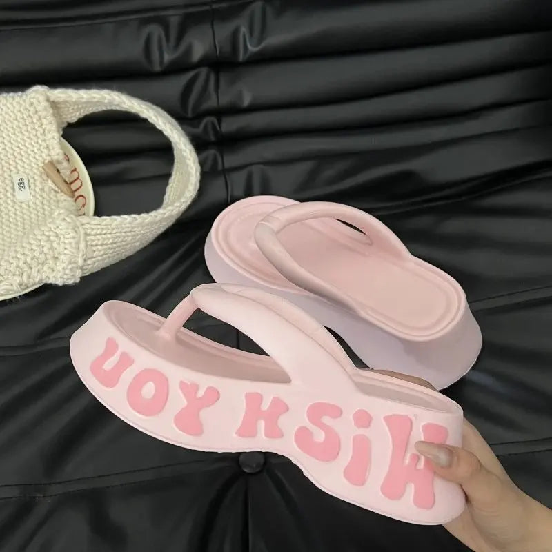 Sandales compensées antidérapantes pour femmes, nouvelle collection été 2026, en EVA, style claquettes de plage, avec lettres, simples et rehaussantes