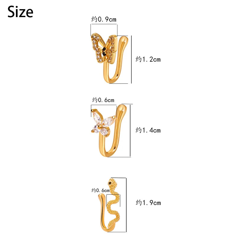 Anneau de nez papillon Egirl, faux piercing, manchette de nez moderne à clipser, ensemble de bijoux, accessoire papillon en cristal étincelant, esthétique
