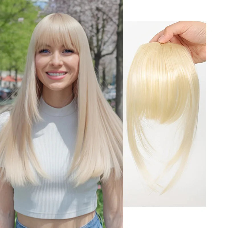 Frange à clipser en cheveux synthétiques, frange vaporeuse coupée avec favoris, aspect naturel marron foncé pour femmes, tenue de fête quotidienne