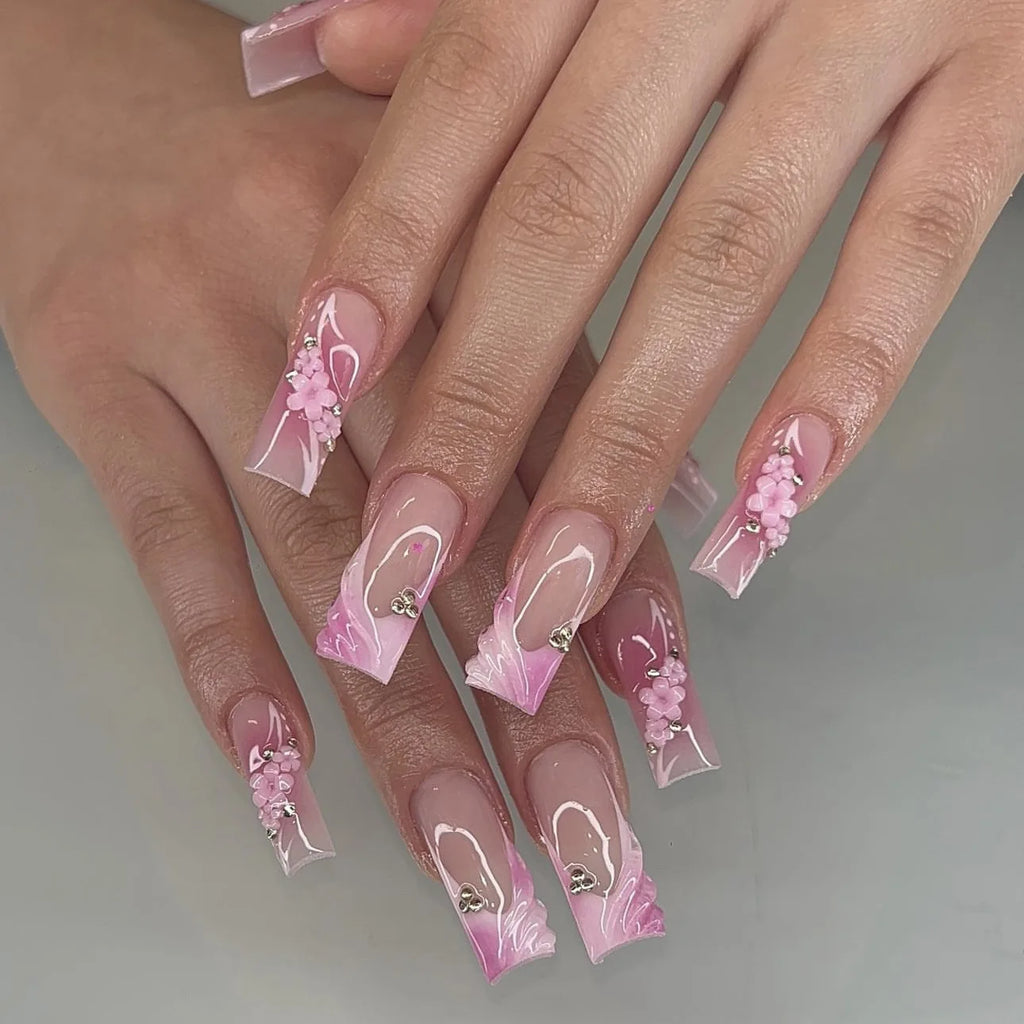 Faux Ongles Longs Bruns N64.Glitter Ballet Wearable, Design Français, Presse Complète sur Nail Ins, Nail Tips Art, 24Pcs