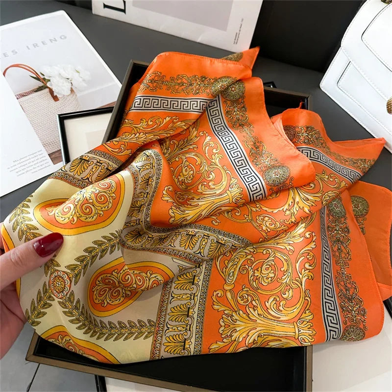 Écharpe Pashmina en soie imprimée pour femmes, châle carré, bandeau décoratif, Design de luxe, Bandana, nouvelle mode 70x70cm, 2026