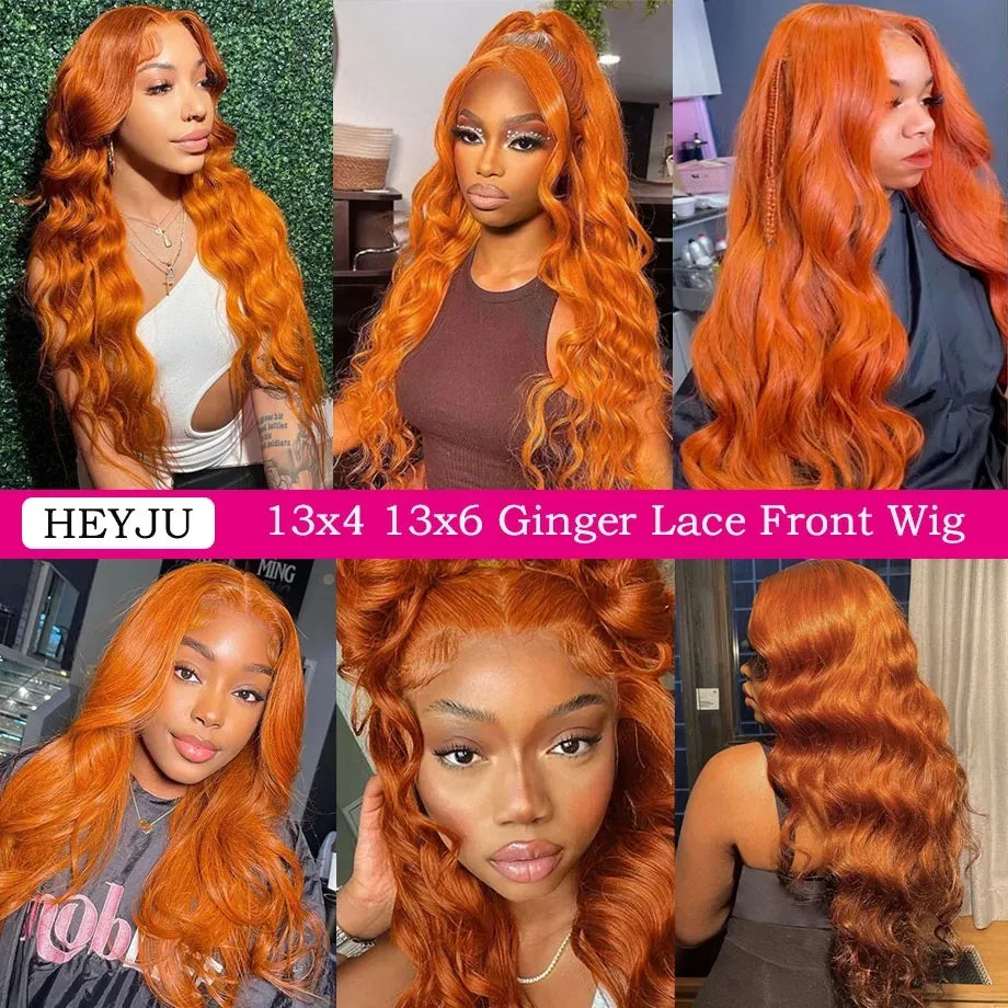 Perruque Lace Front HD 40 pouces 350Ginger Body Wave 13x4 13x6 en cheveux humains colorés pour femmes, pré-épilée, densité 250%
