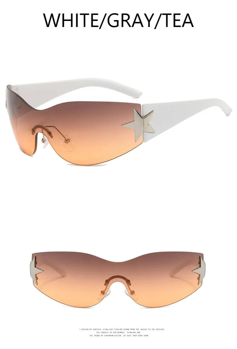Lunettes de soleil sport punk Y2K de luxe, de marque, de créateur, style masque, monobloc, pour femme, cinq étoiles