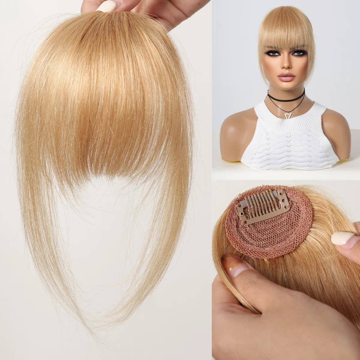 100% cheveux humains frange Clips dans Air frange frange postiche pour femmes platine blond Remy cheveux humains frange Extension de cheveux 4.5 pouces