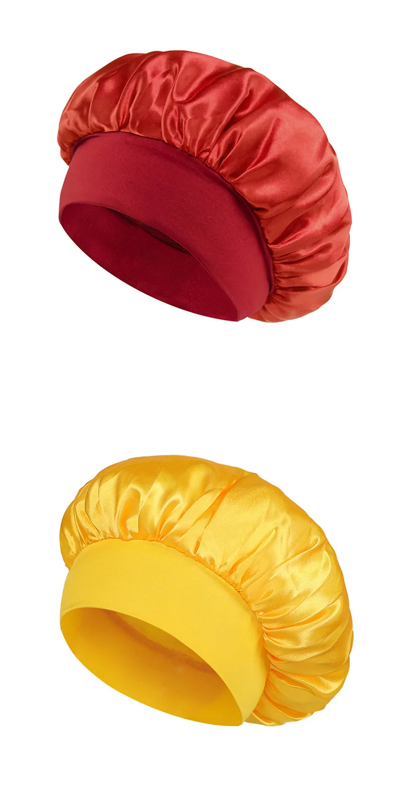 Bonnet en Satin pour femmes, pour dormir, soins capillaires, Bonnets en soie, solide, à larges bords, avec bande élastique souple