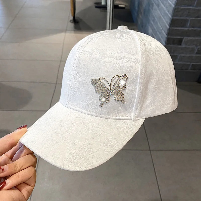 Dames été nouvelle casquette polyvalente strass papillon absorbant la sueur crème solaire chapeau de soleil mode casquette de Baseball polyvalente respirant