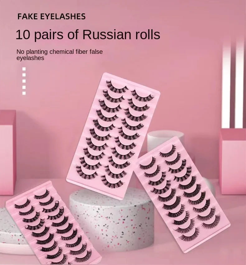 10 paires de Faux Cils 3D en vison, bande russe, dramatiques, maquillage, vente en gros, Extension de Faux Cils