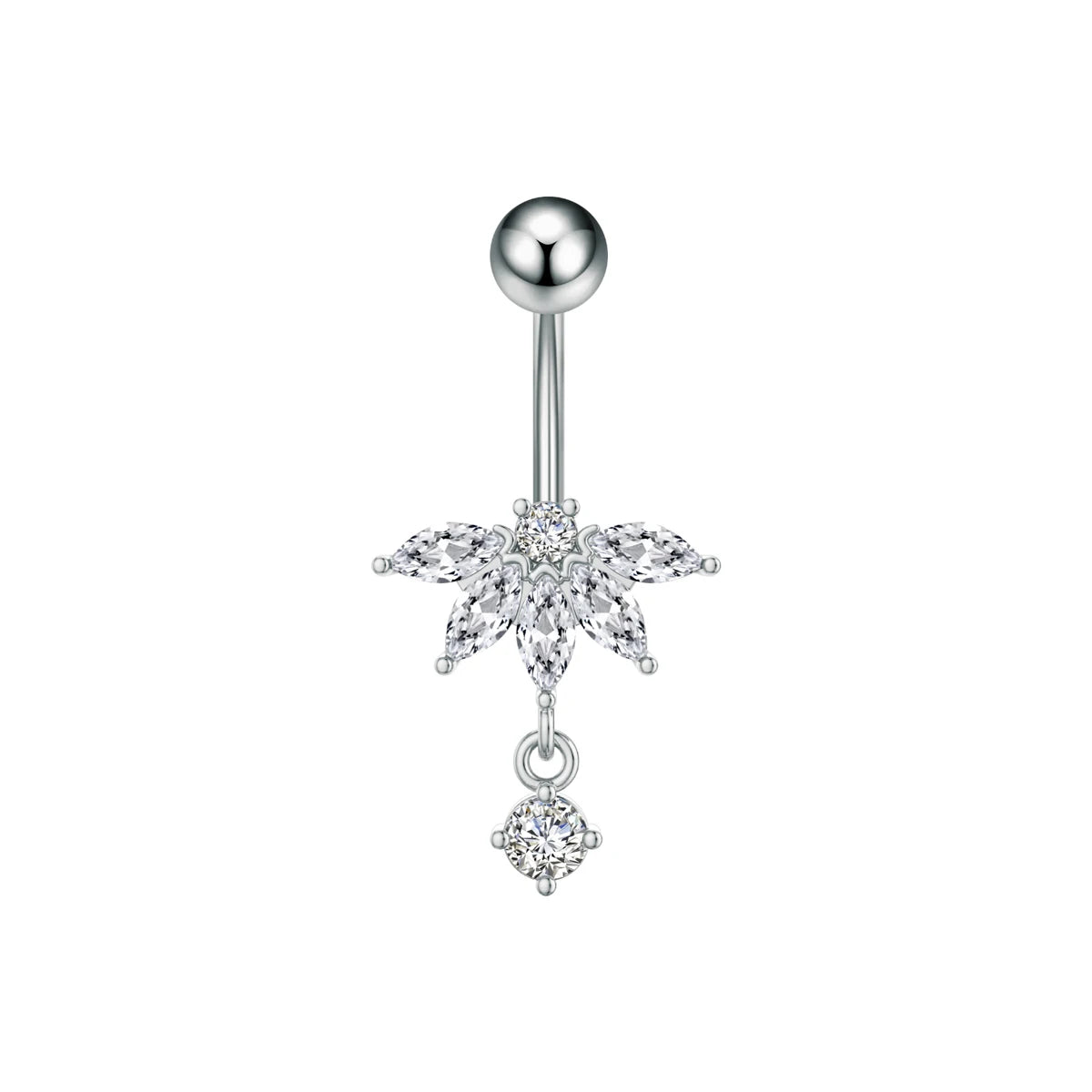 Anneaux de nombril incurvés 14G, cristaux CZ, corps Sexy, chaînes de nombril, fleur, Piercing de ventre, Umbigo, bijoux en acier inoxydable
