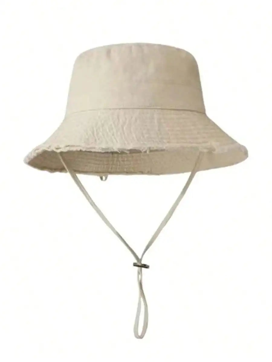 1 chapeau bob pour femme avec cordon de serrage et bords effilochés, chapeau bob d'extérieur avec sangle de menton réglable