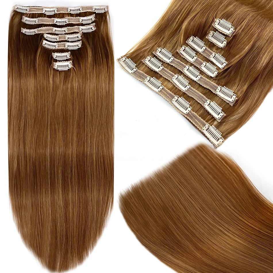 100% vrais cheveux humains blonds Clips dans les Extensions de cheveux paquets naturel noir en vrac blond 613 couleur Piano cheveux brésiliens 30 pouces