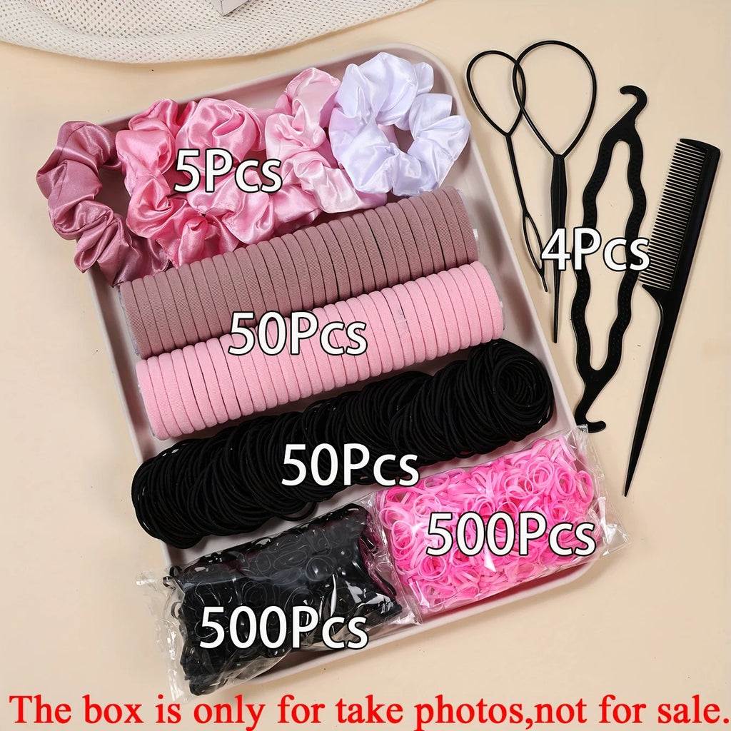 1109 pièces femmes cheveux foncés accessoires ensemble élastique sans couture queue de cheval chouchous petites bandes de caoutchouc mode cheveux cravates bandeaux