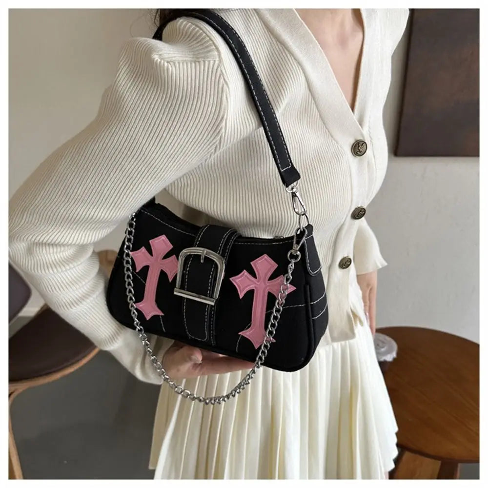 Sac à main avec fermoir métallique Hasp, sac bandoulière, sac porté sous le bras, sac cabas en toile simple et décontracté, accessoire de mode tendance au style urbain.