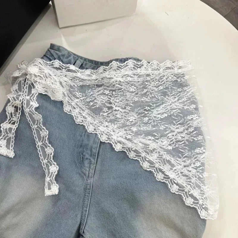 Écharpe bandana en dentelle à volants, convertible en foulard triangulaire, ceinture chaîne de taille, accessoire pour femme sexy, tenue esthétique tendance