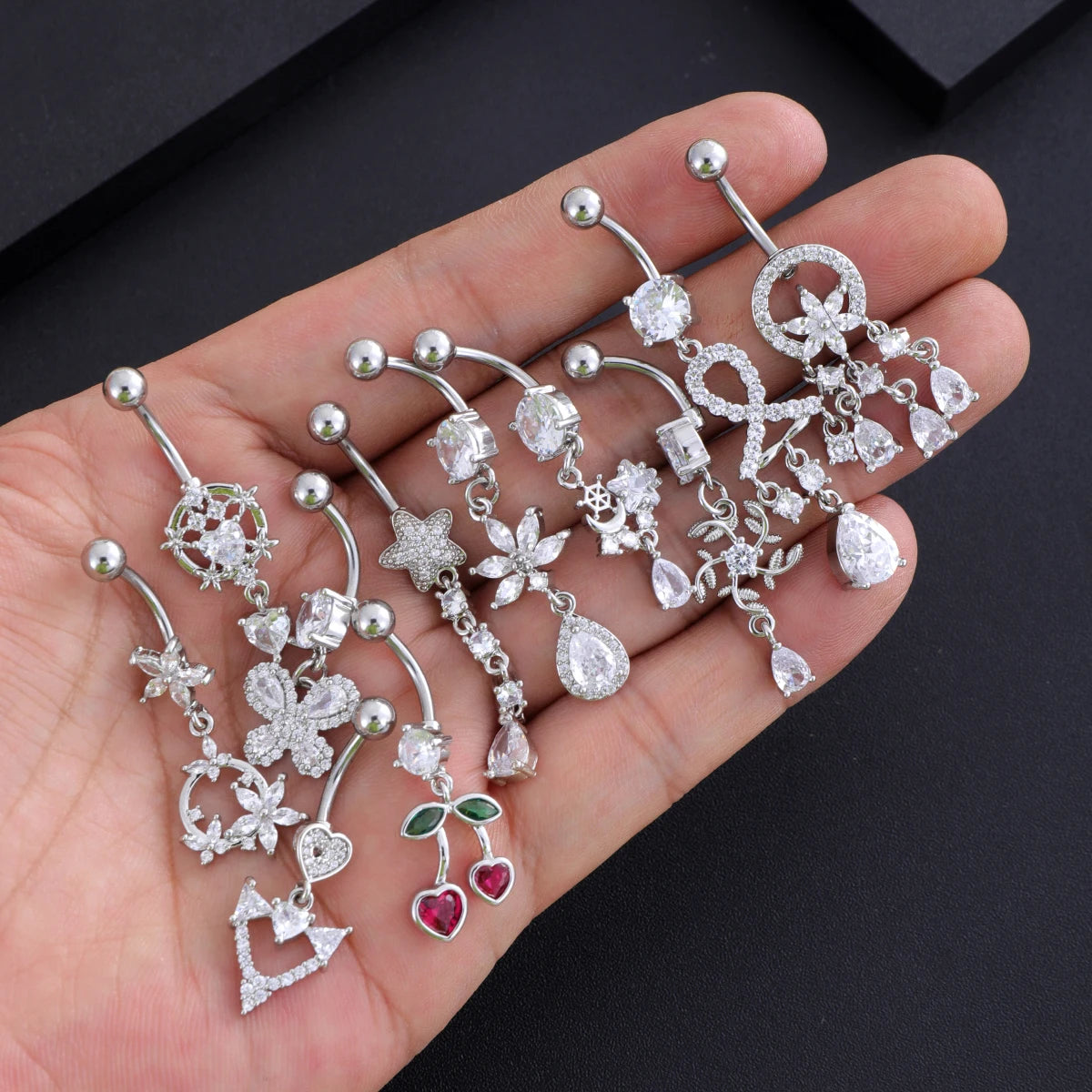 Anneaux de nombril série couleur or, carillon éolien, fleur pendante, cœur, anneau de ventre en acier inoxydable, bijoux de perçage de nombril, 1 pièce
