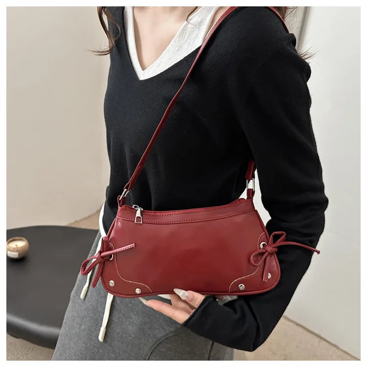 Nouveau sac sous le bras tendance, sac à bandoulière pour femmes, sac à main avec double nœud doux, sac pour dames, style rétro, sac à épaule féminin à motif léopard.
