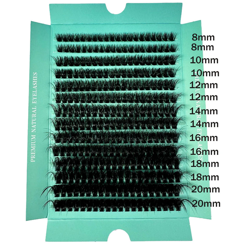 Extensions de cils en bouquets individuels DIY 160D, 8 à 20 mm – Faux cils volumineux 5D, épais, doux et légers, courbure D, 280 pièces. Effet naturel grâce aux segments de cils individuels.