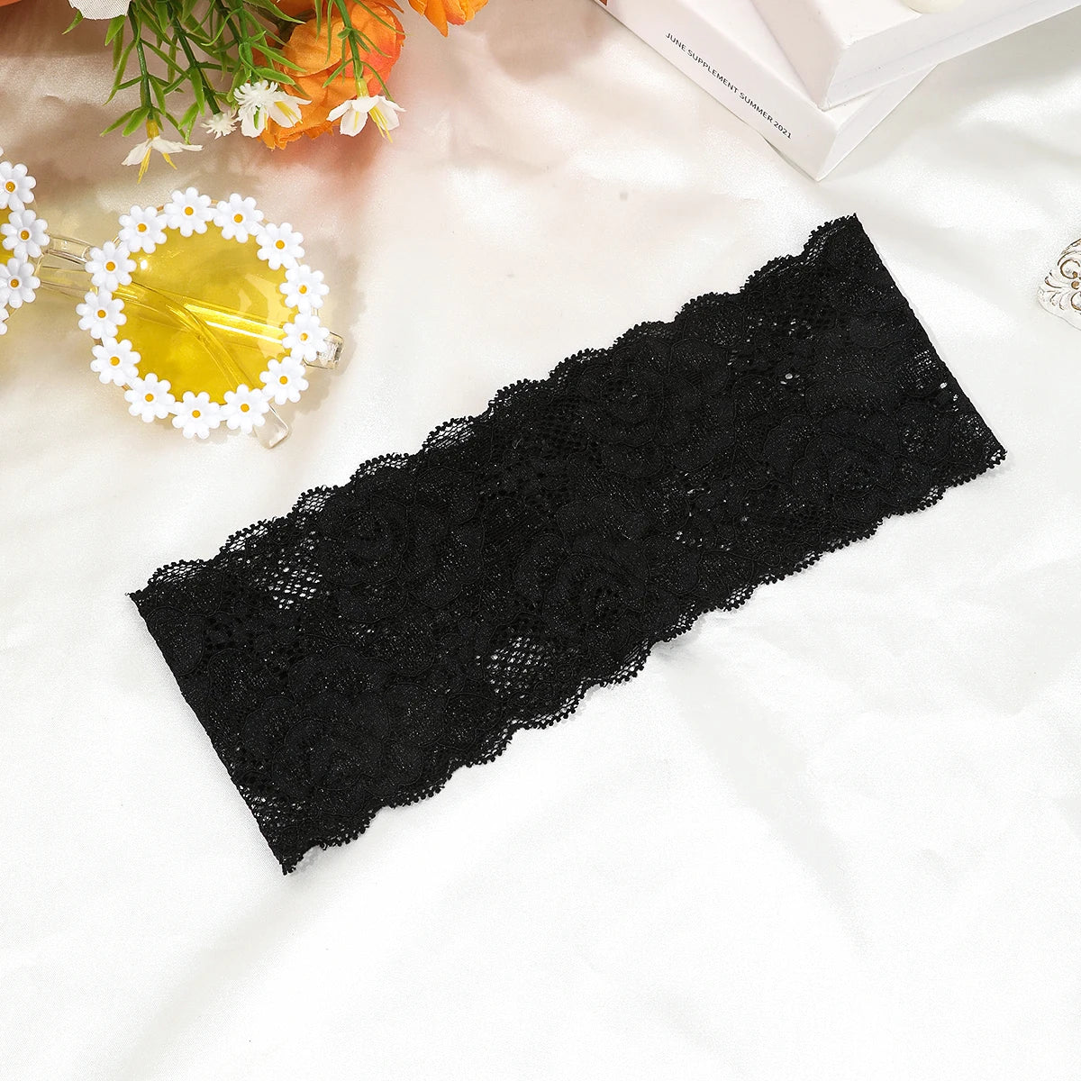 AWAYTR – bandeaux élastiques en dentelle de couleur unie, large nœud en tissu, accessoires pour cheveux pour femmes, couvre-chef de fête