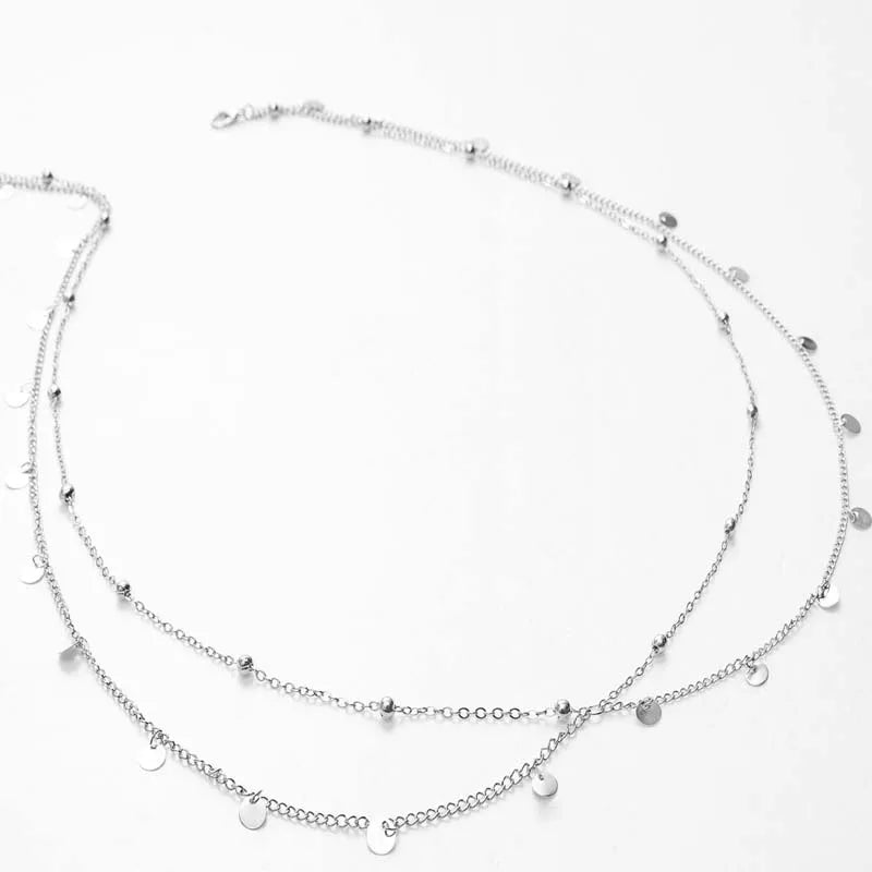 Chaîne de taille perlée Double couche pour femmes, Simple, couleur or, croix ronde en métal, chaîne de corps, accessoires de bijoux pour Bikini