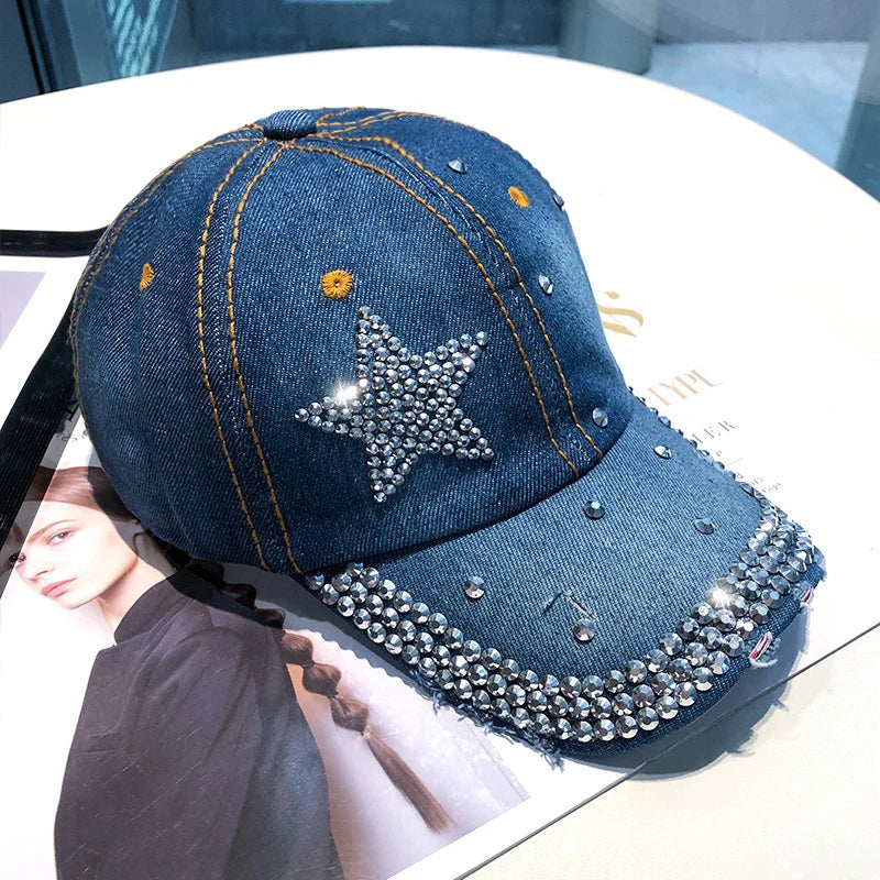 Casquette de Baseball en Denim pour femmes, Punk brillant, strass, Hip Hop, étoile, Snapback, chapeau à visière, Y2K, fille coréenne, papa, camionneur, protection solaire