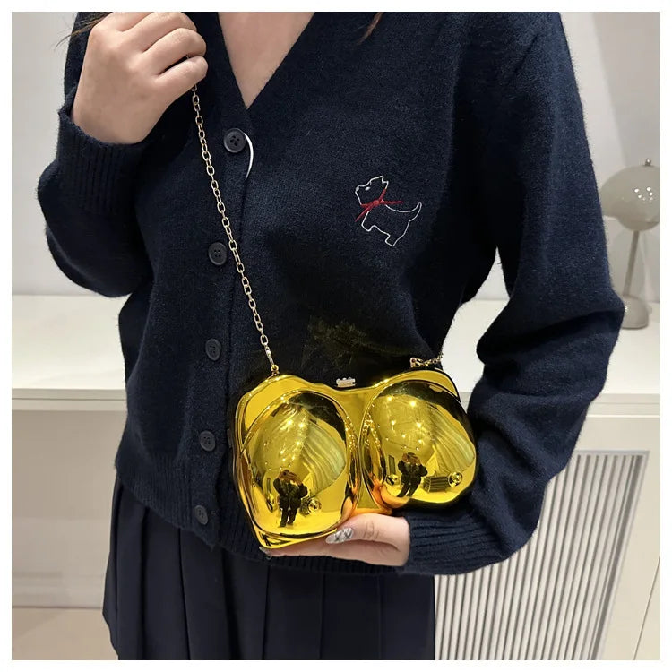 Sac en acrylique amusant pour femme, petit sac initié féminin, sac quebag argenté et doré