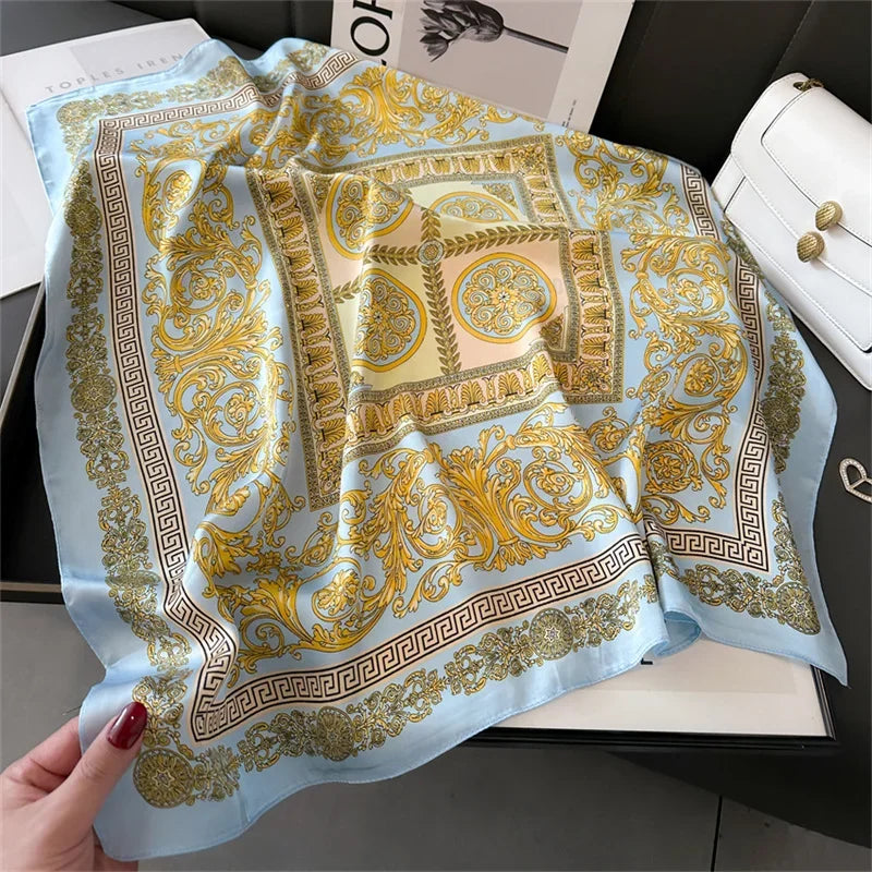 Écharpe Pashmina en soie imprimée pour femmes, châle carré, bandeau décoratif, Design de luxe, Bandana, nouvelle mode 70x70cm, 2026