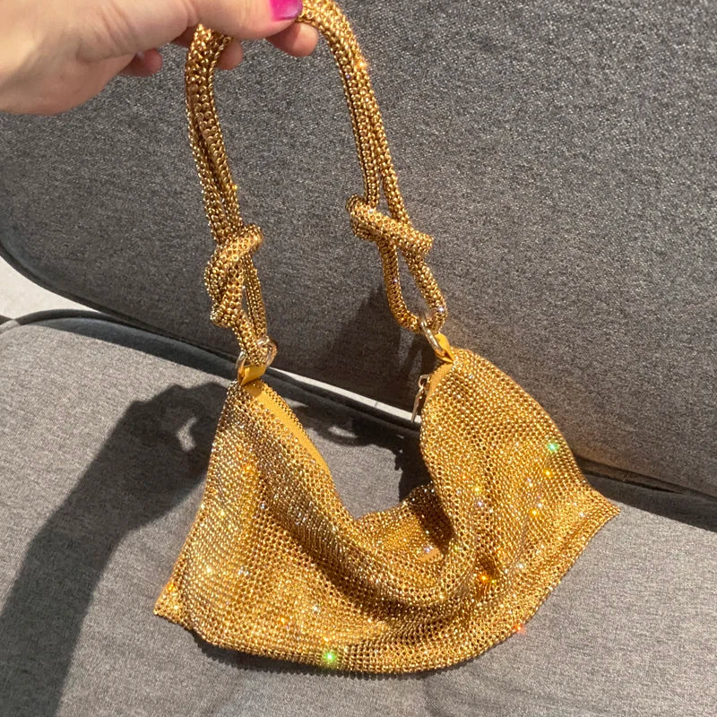Sac à bandoulière type hobo de créateur de luxe, fait main, sac de soirée/clutch brillant avec strass, pochette en cristal, sac à main et sac hobo.