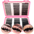 Faux cils en grappes individuelles Spikes 40/50/60/80/100D MIX – Lot de 580 pièces de faux cils épais, volumineux et effilés (wispy), avec une courbure D de 0,07 mm. Longueurs mélangées de 9 à 18 mm pour un effet naturel ou glamour selon le style souhaité