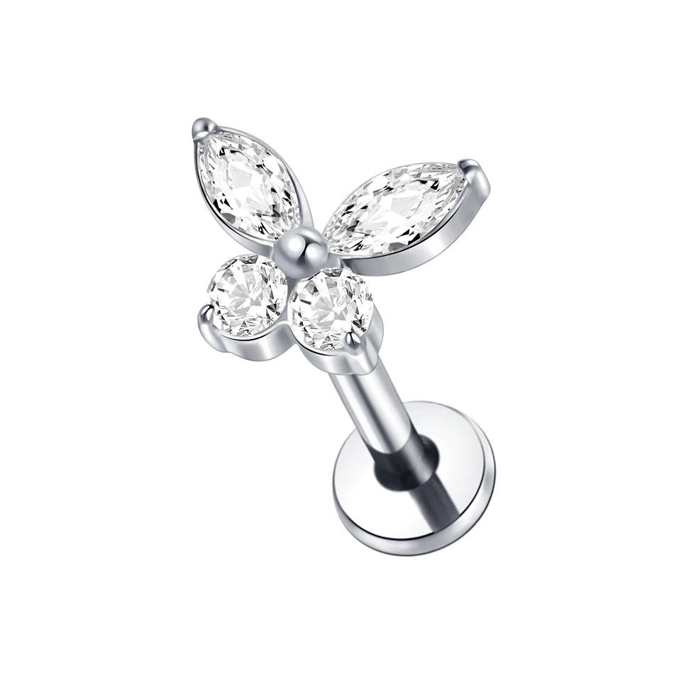 Boucle d'oreille en titane G23, Labret, Tragus, clou, filetage interne, anneaux à lèvres en Zircon, Cartilage Helix, Piercing, bijoux pour le corps, 16G, 1 pièce