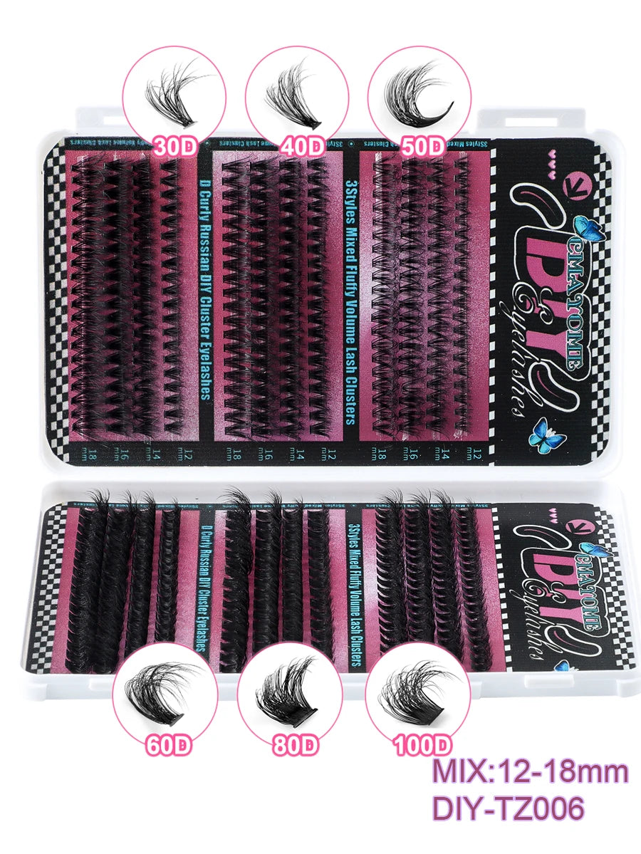 Extensions de cils individuelles, 600 pièces, épaisses et moelleuses, 30D/100D, longueur mixte, bricolage, pour une Application et un retrait faciles